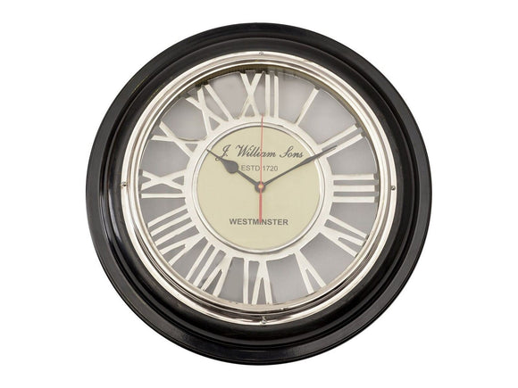 Libra Harwood Black And Nickel Round Wall Clock (702070)