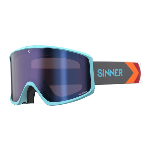 Sinner Sin Valley Ski Goggles Matte Light Blue With Blue Mirrored & Orange Lens Adult Unisex