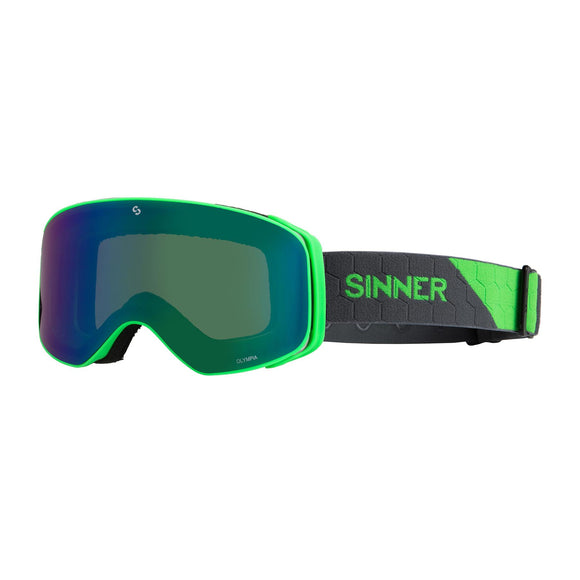 Sinner Olympia Ski Goggles Matte Neon Green With Green Mirrored Lens Adult Unisex