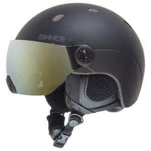 Sinner Titan Visor Ski Helmet Matte Black Gold Junior Unisex Small (56)