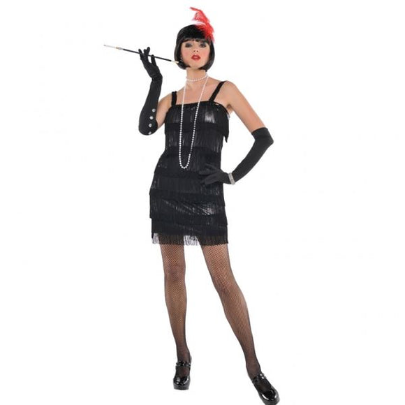 Flashy Flapper Costume Gatsby Moll Roaring 20s Fancy Dress Adult Womens Small