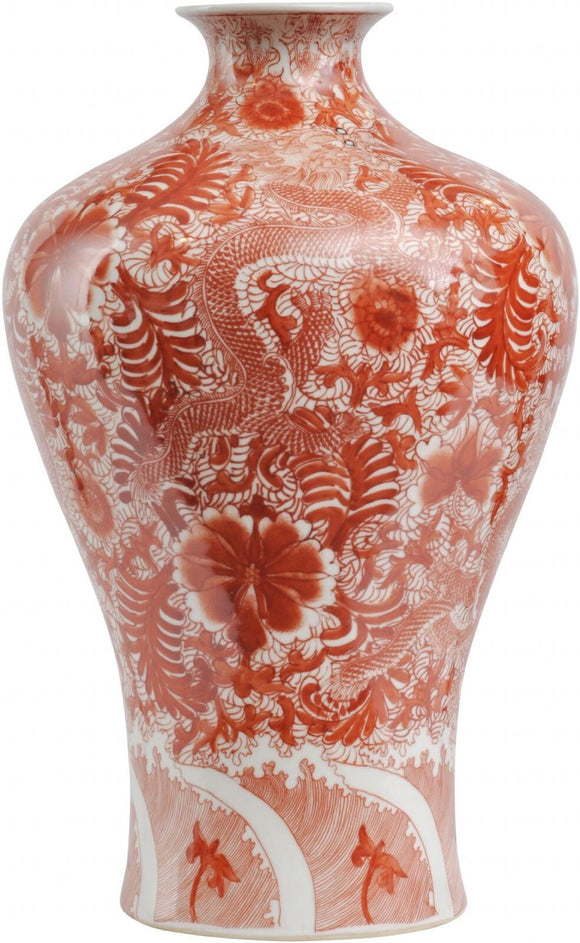 Libra Hand Painted Red Ceramic Dragon Vase